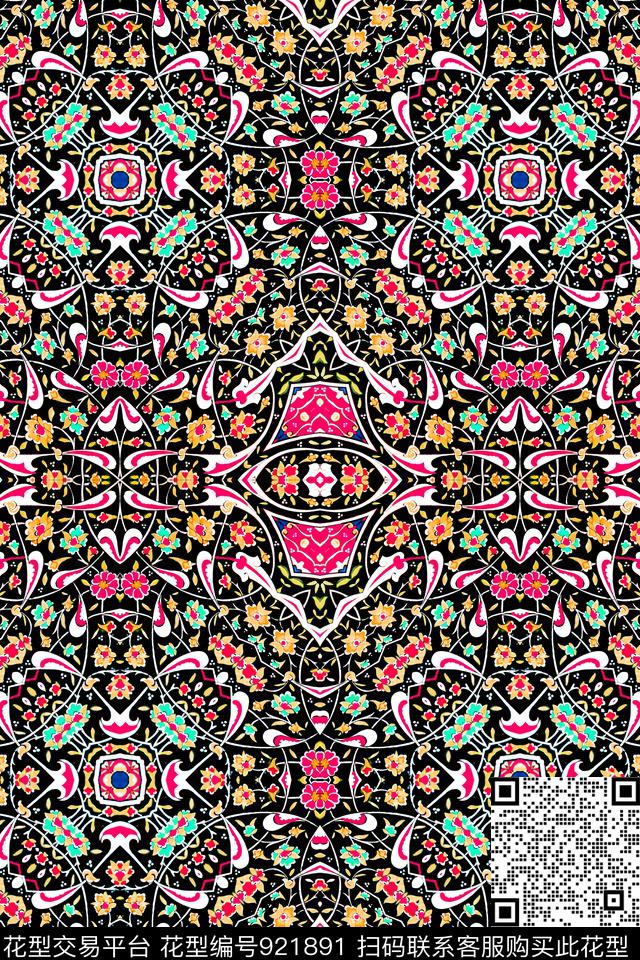 民族风花纹彩绘花纹波西米亚花纹数码印花华亿平台下载（图片编号: 921891） - 瓦栏（Walan）