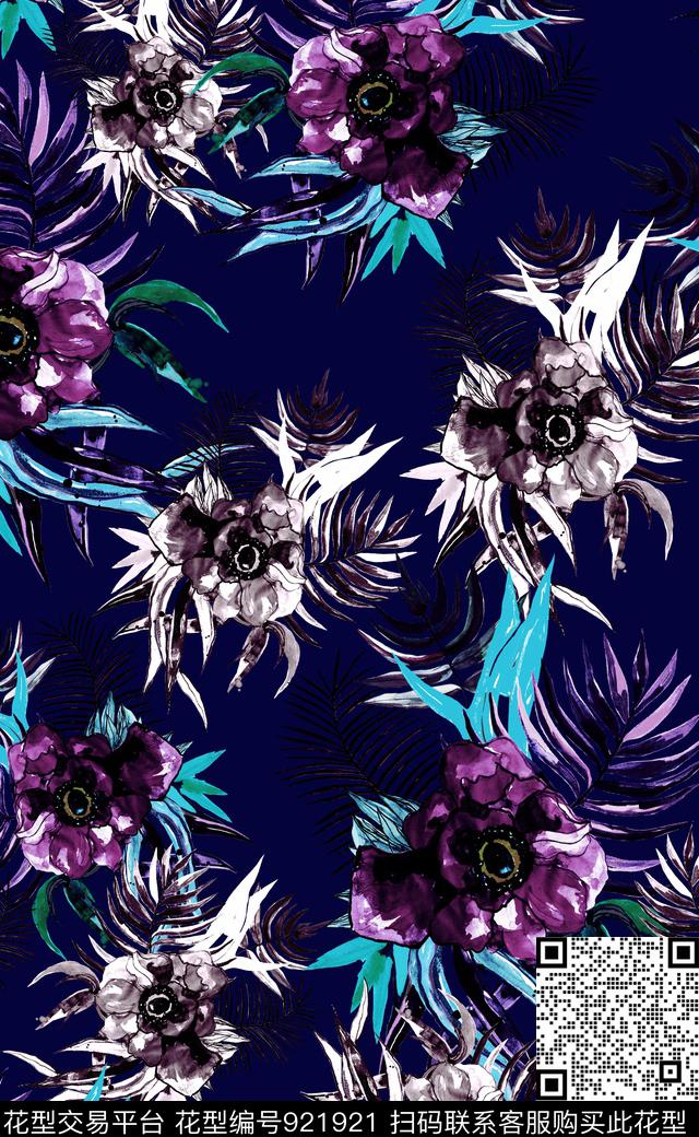 满版散花花卉植物数码印花华亿平台下载（图片编号: 921921） - 瓦栏（Walan）