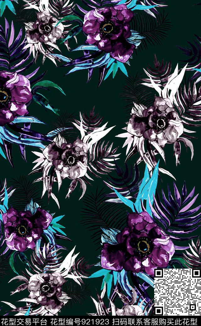 满版散花花卉植物数码印花华亿平台下载（图片编号: 921923） - 瓦栏（Walan）