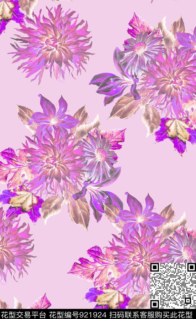 满版散花花卉植物数码印花华亿平台下载（图片编号: 921924） - 瓦栏（Walan）