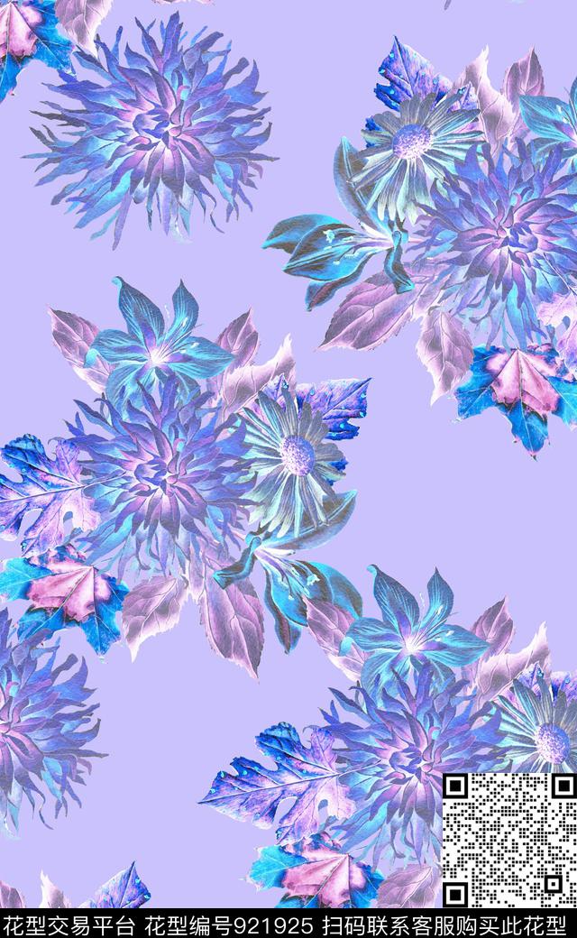 满版散花花卉植物数码印花华亿平台下载（图片编号: 921925） - 瓦栏（Walan）