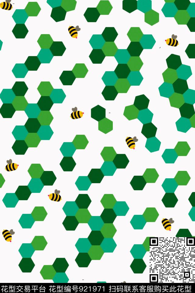 几何蜜蜂数码印花华亿平台下载（图片编号: 921971） - 瓦栏（Walan）