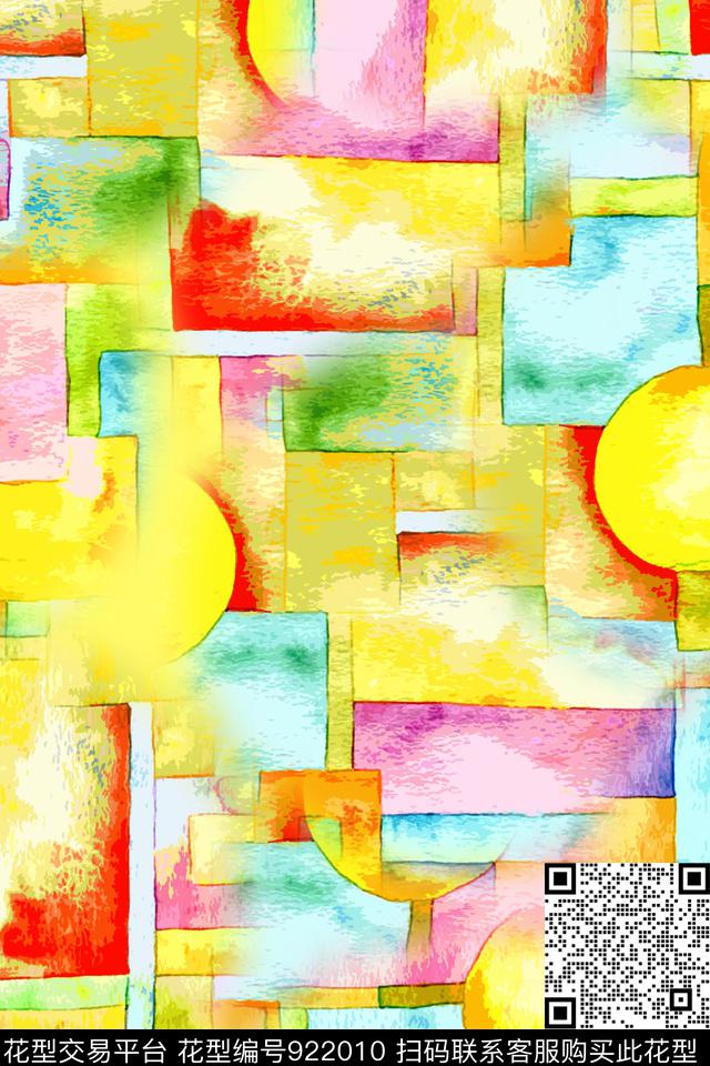 手绘几何几何手绘块面数码印花华亿平台下载（图片编号: 922010） - 瓦栏（Walan）