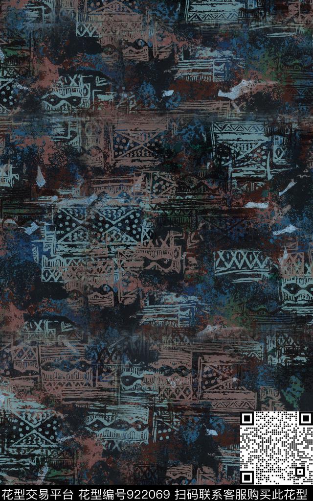 民族风复古大牌风数码印花华亿平台下载（图片编号: 922069） - 瓦栏（Walan）