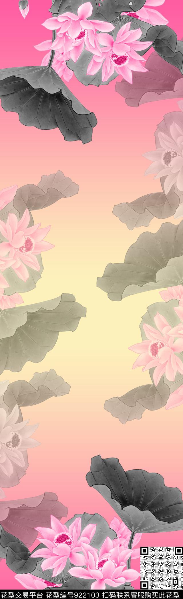 长巾围巾荷花数码印花华亿平台下载（图片编号: 922103） - 瓦栏（Walan）