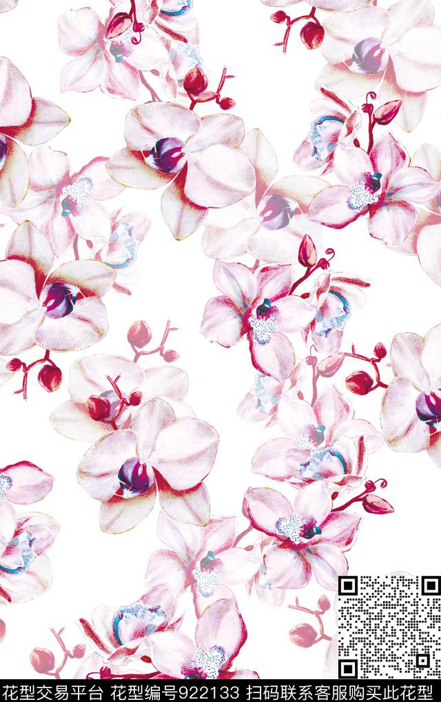 兰花花卉男装满版花数码印花华亿平台下载（图片编号: 922133） - 瓦栏（Walan）