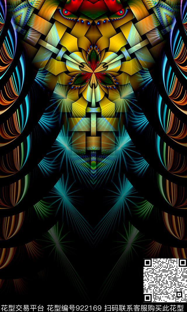 分形肌理对称花数码印花华亿平台下载（图片编号: 922169） - 瓦栏（Walan）