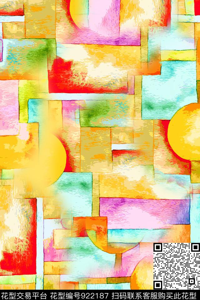 手绘几何几何手绘块面数码印花华亿平台下载（图片编号: 922187） - 瓦栏（Walan）