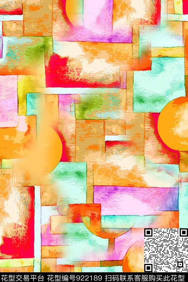 手绘几何几何手绘块面数码印花华亿平台下载（图片编号: 922189） - 瓦栏（Walan）