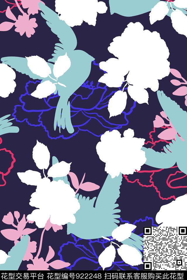 大牌风抽象剪影花枝花朵数码印花华亿平台下载（图片编号: 922248） - 瓦栏（Walan）