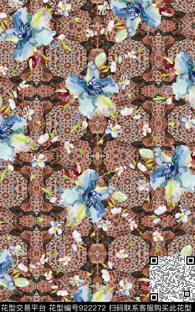 民族风花卉复古数码印花华亿平台下载（图片编号: 922272） - 瓦栏（Walan）