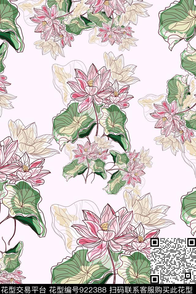 富贵花数码华亿平台荷花数码印花华亿平台下载（图片编号: 922388） - 瓦栏（Walan）