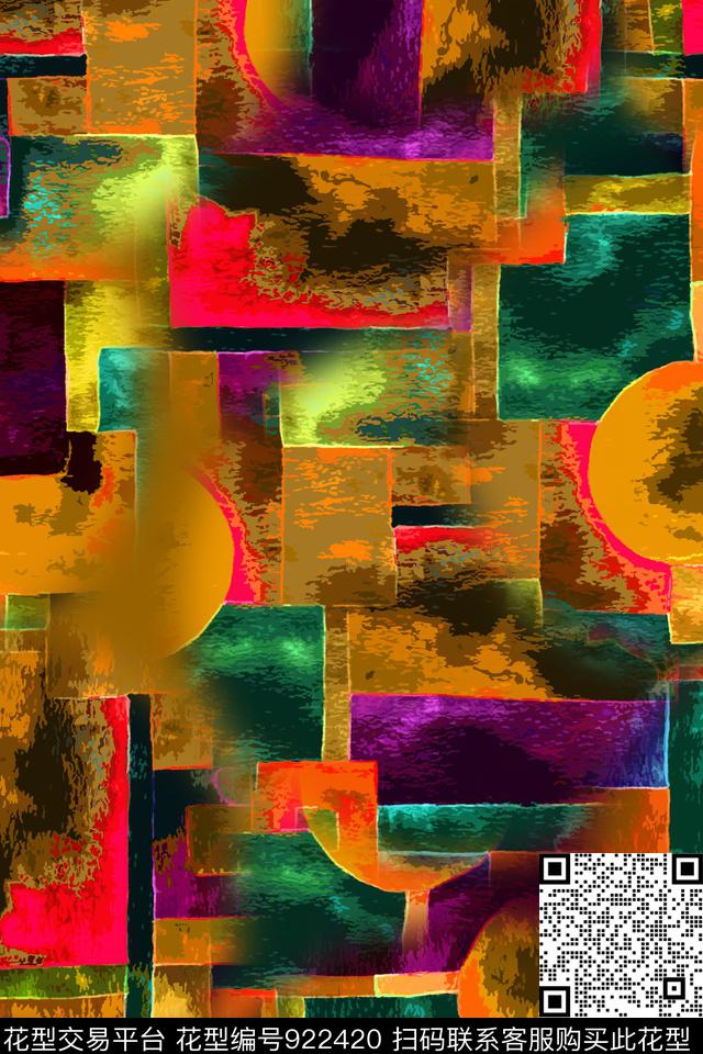 手绘几何几何手绘块面数码印花华亿平台下载（图片编号: 922420） - 瓦栏（Walan）