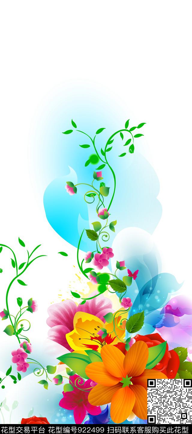 大花定位花花卉数码印花华亿平台下载（图片编号: 922499） - 瓦栏（Walan）