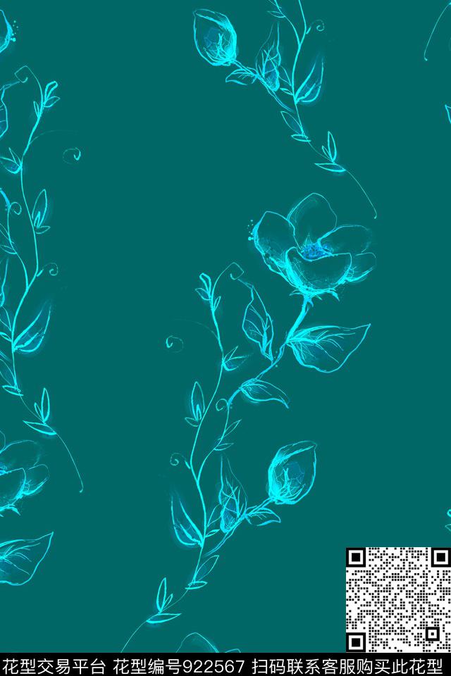 线条花卉秋冬华亿平台花卉数码印花华亿平台下载（图片编号: 922567） - 瓦栏（Walan）