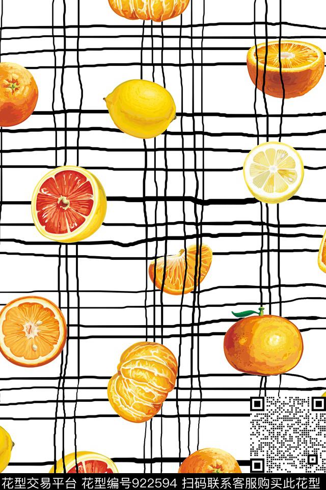 格子水果黑白条纹数码印花华亿平台下载（图片编号: 922594） - 瓦栏（Walan）