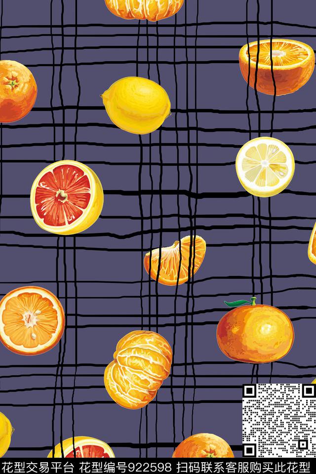 格子水果黑白条纹数码印花华亿平台下载（图片编号: 922598） - 瓦栏（Walan）
