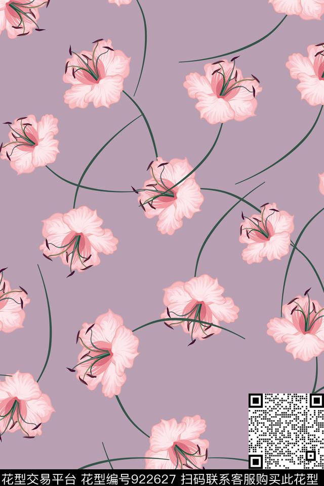 花卉简约清爽底花卉数码印花华亿平台下载（图片编号: 922627） - 瓦栏（Walan）
