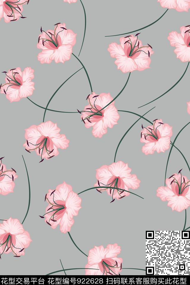 花卉简约清爽底花卉数码印花华亿平台下载（图片编号: 922628） - 瓦栏（Walan）