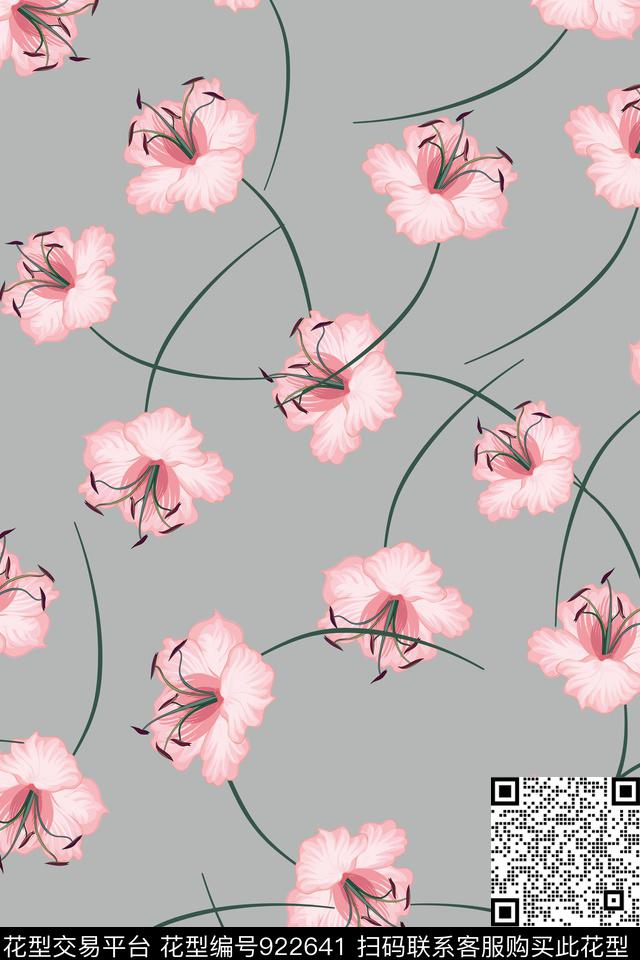 花卉简约清爽底花卉数码印花华亿平台下载（图片编号: 922641） - 瓦栏（Walan）