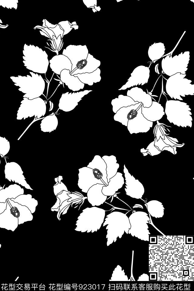 花卉黑白华亿平台女装传统印花华亿平台下载（图片编号: 923017） - 瓦栏（Walan）
