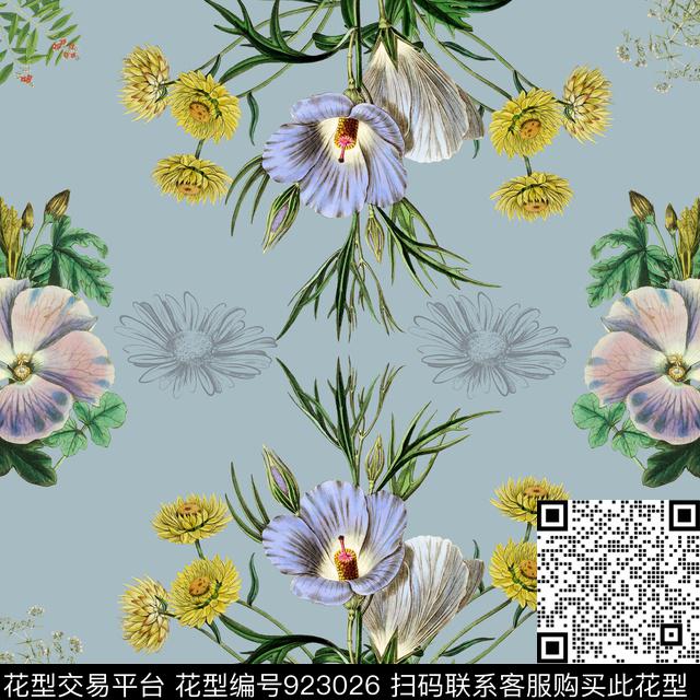 花卉大牌风写意数码印花华亿平台下载（图片编号: 923026） - 瓦栏（Walan）