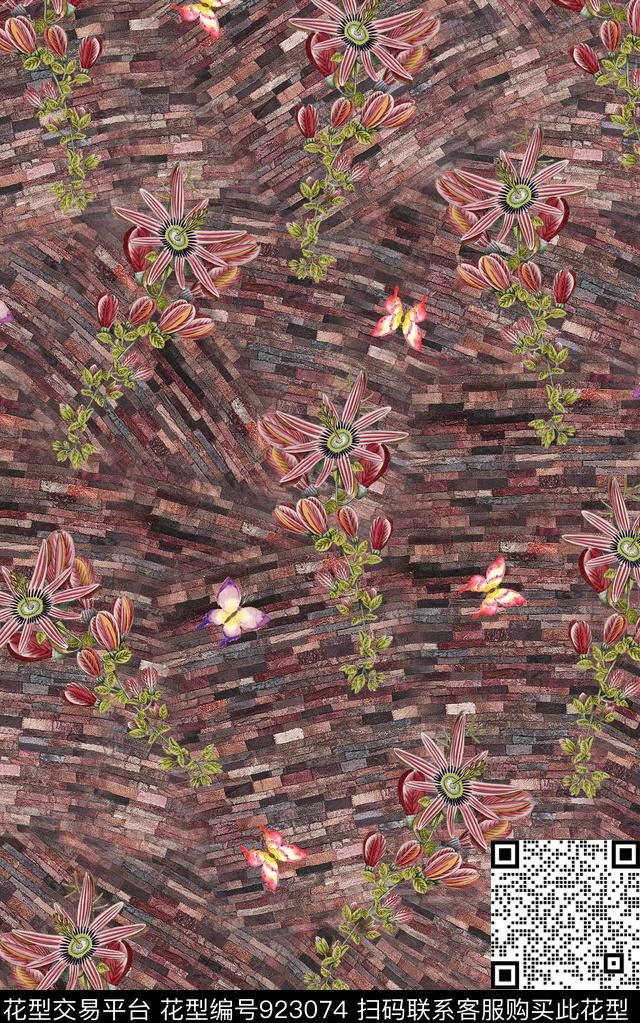 花卉民族风复古数码印花华亿平台下载（图片编号: 923074） - 瓦栏（Walan）