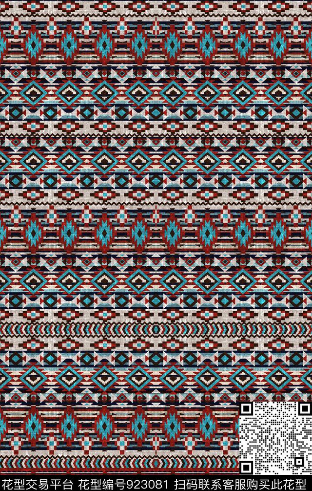 条纹民族风复古数码印花华亿平台下载（图片编号: 923081） - 瓦栏（Walan）