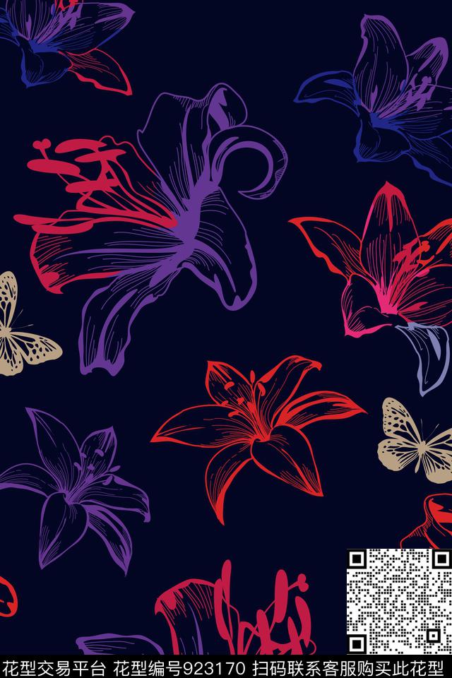 花卉女装百合数码印花华亿平台下载（图片编号: 923170） - 瓦栏（Walan）