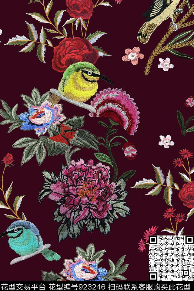 花卉花鸟绣花华亿平台数码印花华亿平台下载（图片编号: 923246） - 瓦栏（Walan）
