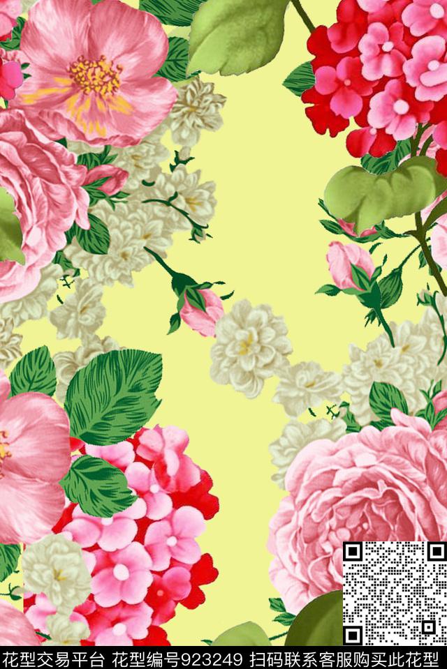 水彩花卉连衣裙绿植树叶传统印花华亿平台下载（图片编号: 923249） - 瓦栏（Walan）