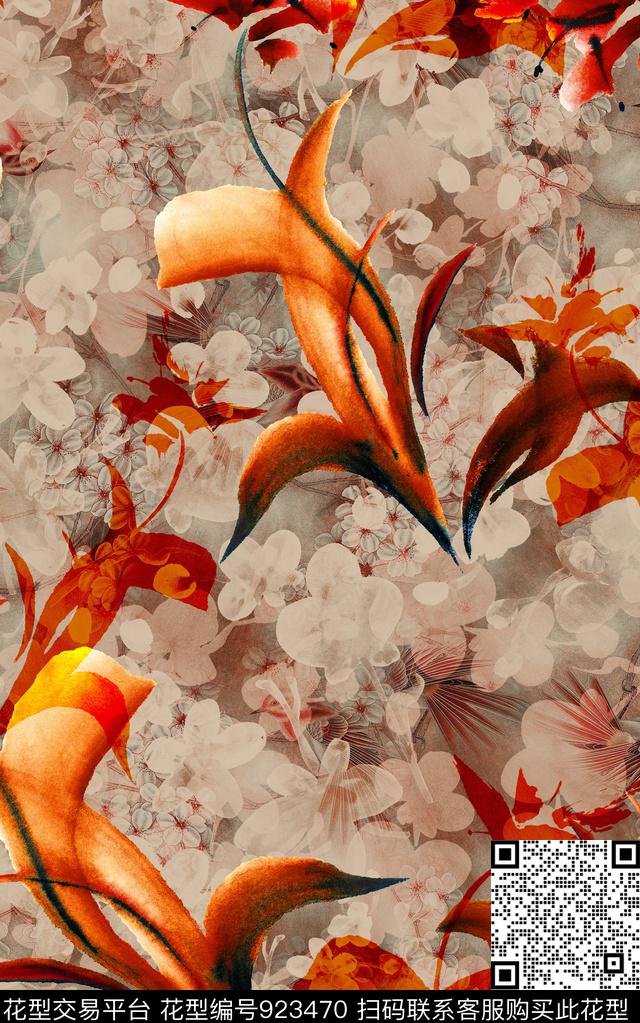 水彩花卉小碎花中国风数码印花华亿平台下载（图片编号: 923470） - 瓦栏（Walan）