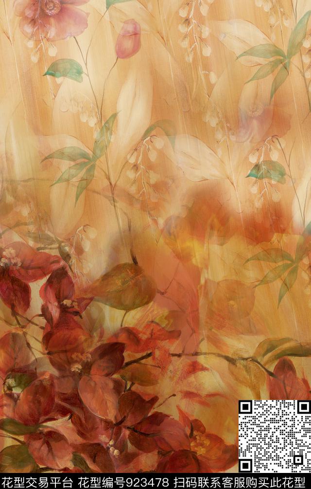 民族风条纹花卉数码印花华亿平台下载（图片编号: 923478） - 瓦栏（Walan）