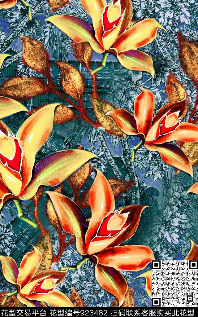 水彩花卉小碎花中国风数码印花华亿平台下载（图片编号: 923482） - 瓦栏（Walan）
