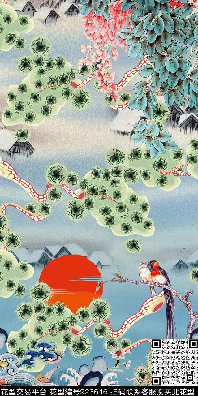 花卉古典花纹中国风数码印花华亿平台下载（图片编号: 923646） - 瓦栏（Walan）