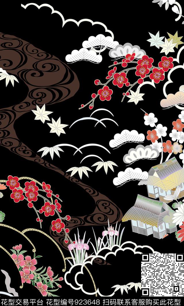 小碎花黑底花卉民族风数码印花华亿平台下载（图片编号: 923648） - 瓦栏（Walan）