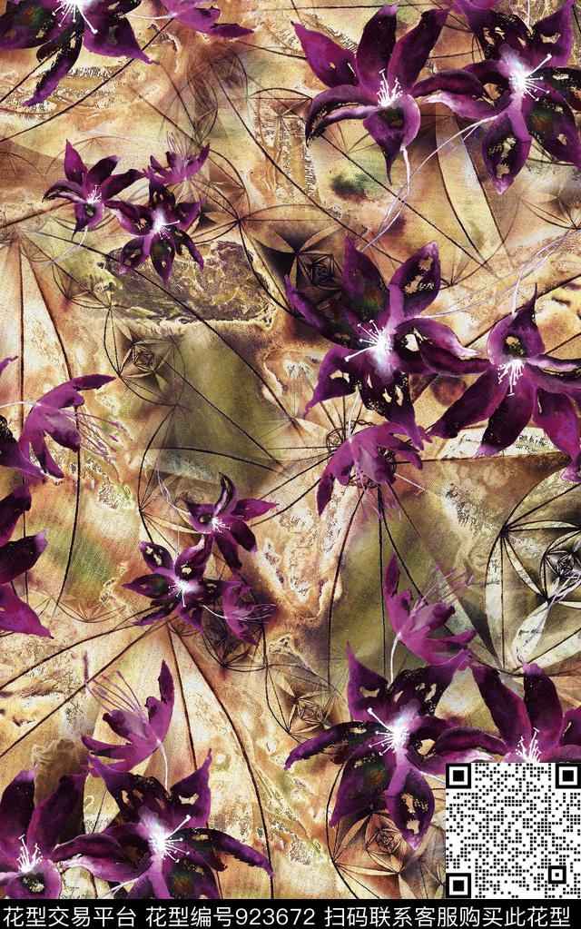 民族风花卉复古数码印花华亿平台下载（图片编号: 923672） - 瓦栏（Walan）