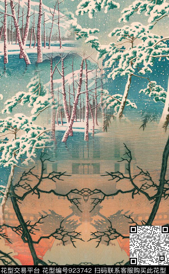 定位花水彩花卉中国风数码印花华亿平台下载（图片编号: 923742） - 瓦栏（Walan）