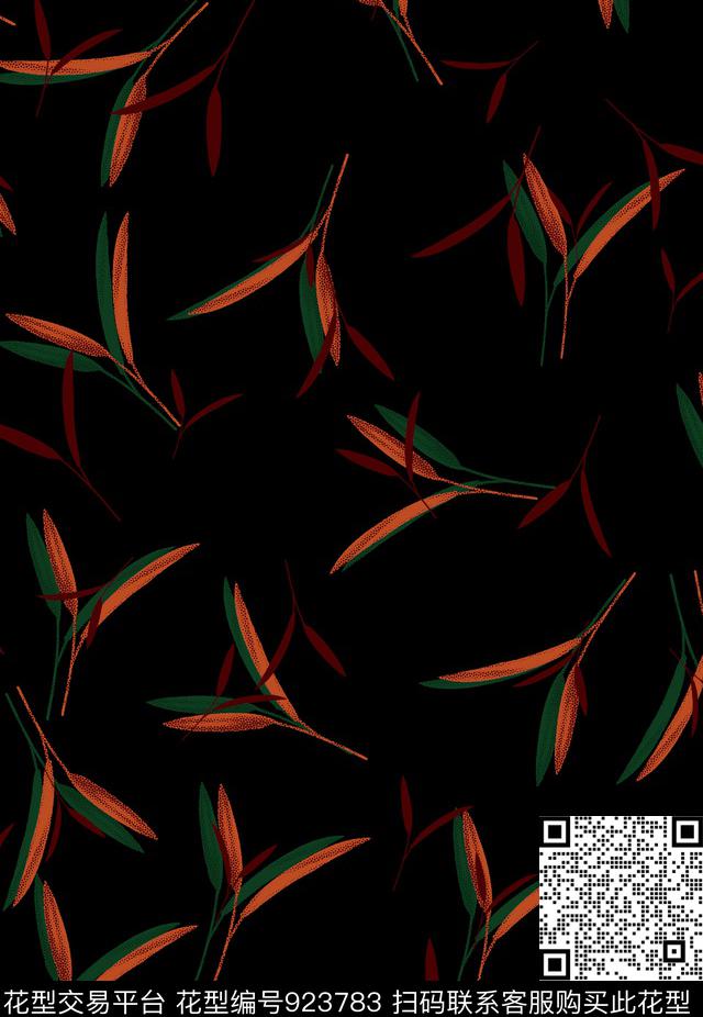 植物黑底花卉花卉数码印花华亿平台下载（图片编号: 923783） - 瓦栏（Walan）