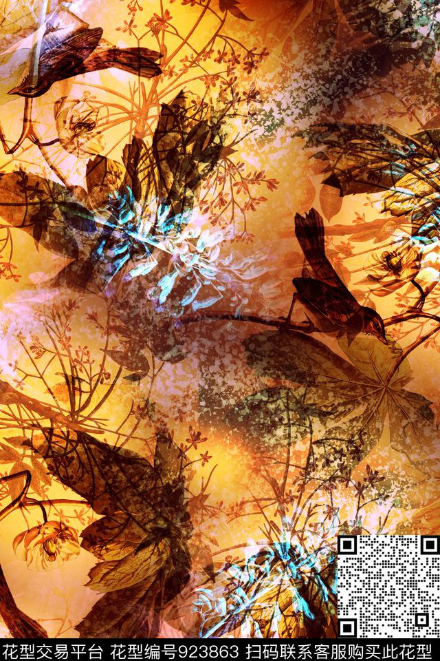 炫彩彩底花卉中老年数码印花华亿平台下载（图片编号: 923863） - 瓦栏（Walan）