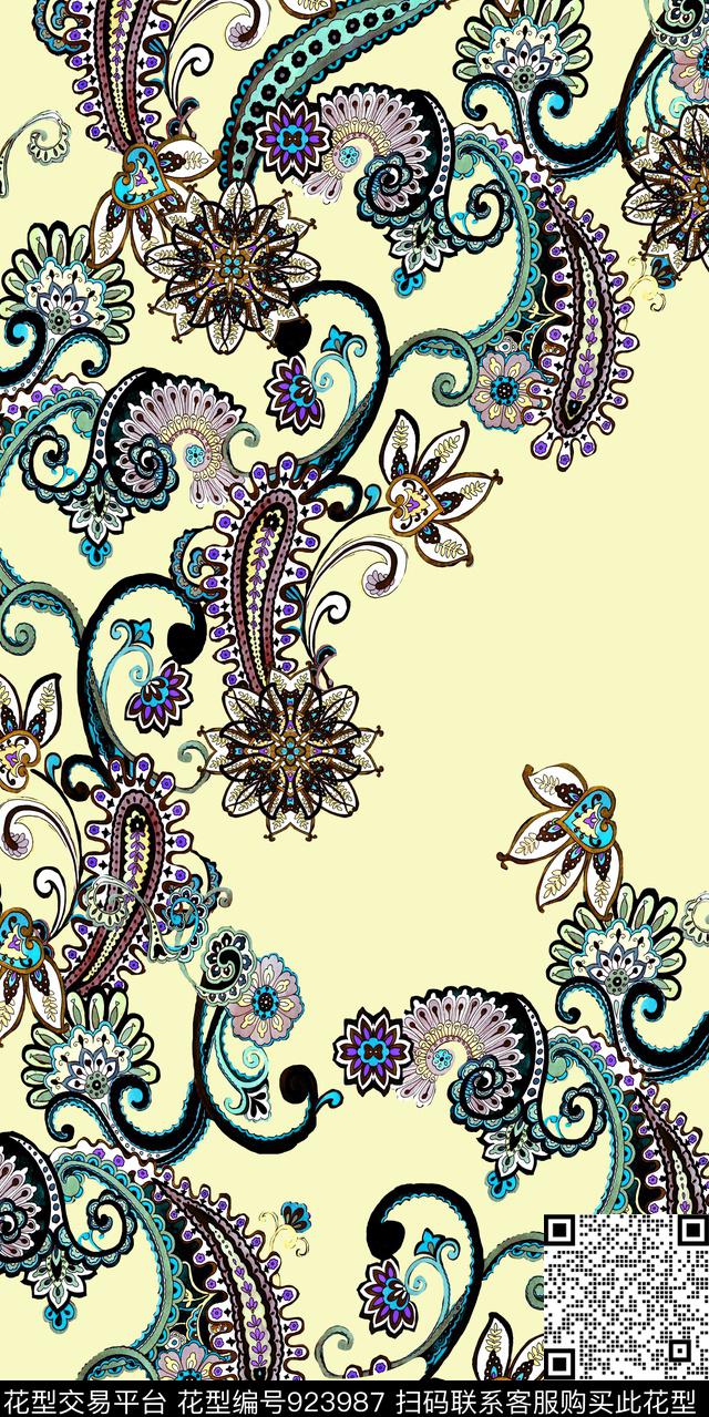 民族风复古佩斯利数码印花华亿平台下载（图片编号: 923987） - 瓦栏（Walan）