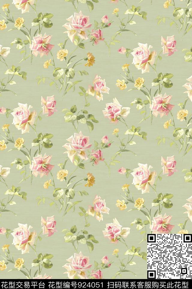 复古手绘花卉小碎花数码印花华亿平台下载（图片编号: 924051） - 瓦栏（Walan）