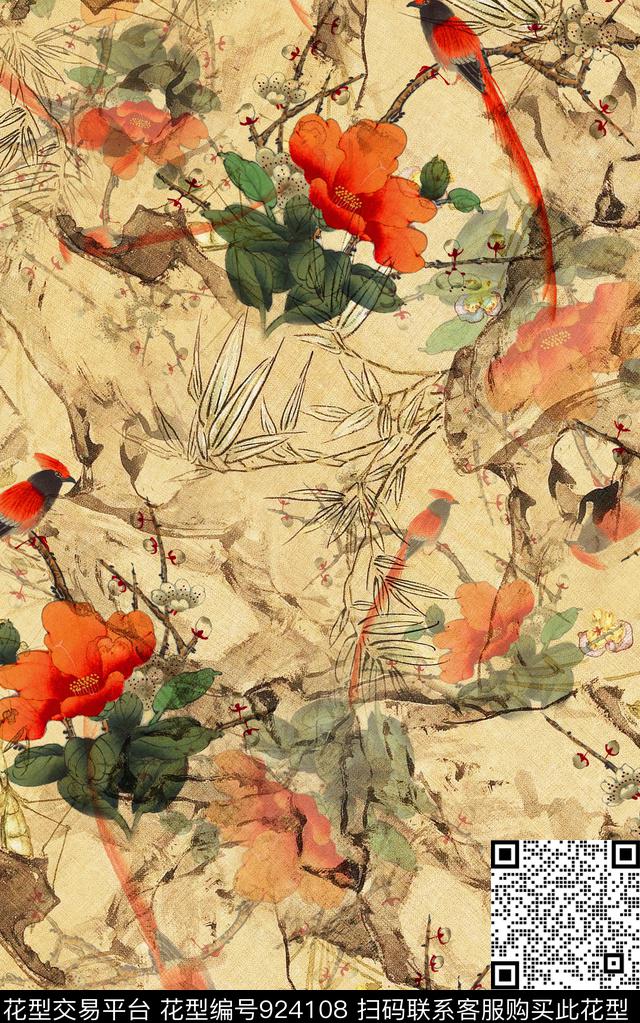 民族风花卉大牌风数码印花华亿平台下载（图片编号: 924108） - 瓦栏（Walan）