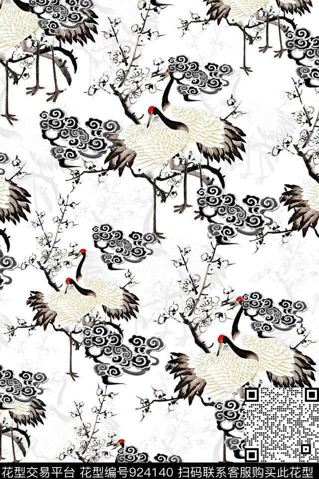 男装梅花仙鹤数码印花华亿平台下载（图片编号: 924140） - 瓦栏（Walan）