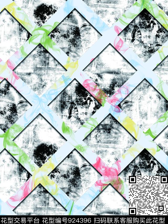 抽象菱形大牌风数码印花华亿平台下载（图片编号: 924396） - 瓦栏（Walan）