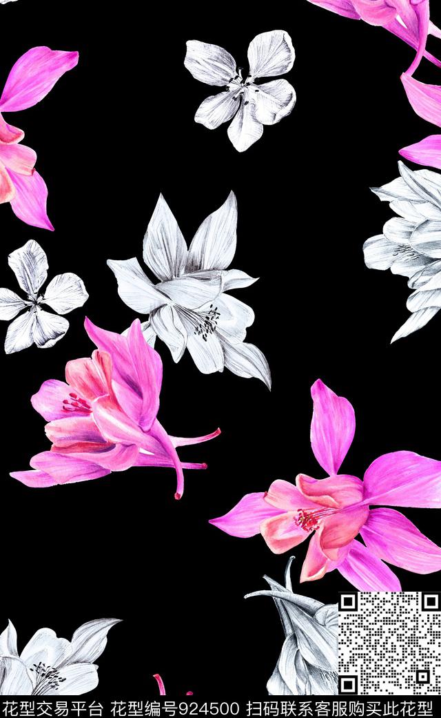 素雅植物大花数码印花华亿平台下载（图片编号: 924500） - 瓦栏（Walan）