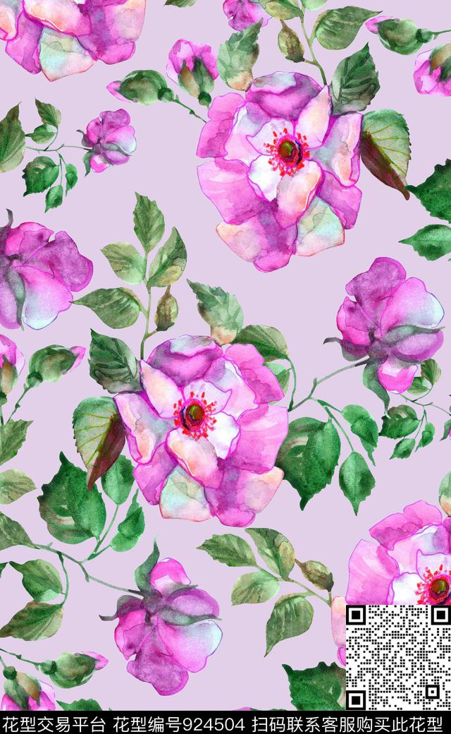 素雅植物大花数码印花华亿平台下载（图片编号: 924504） - 瓦栏（Walan）