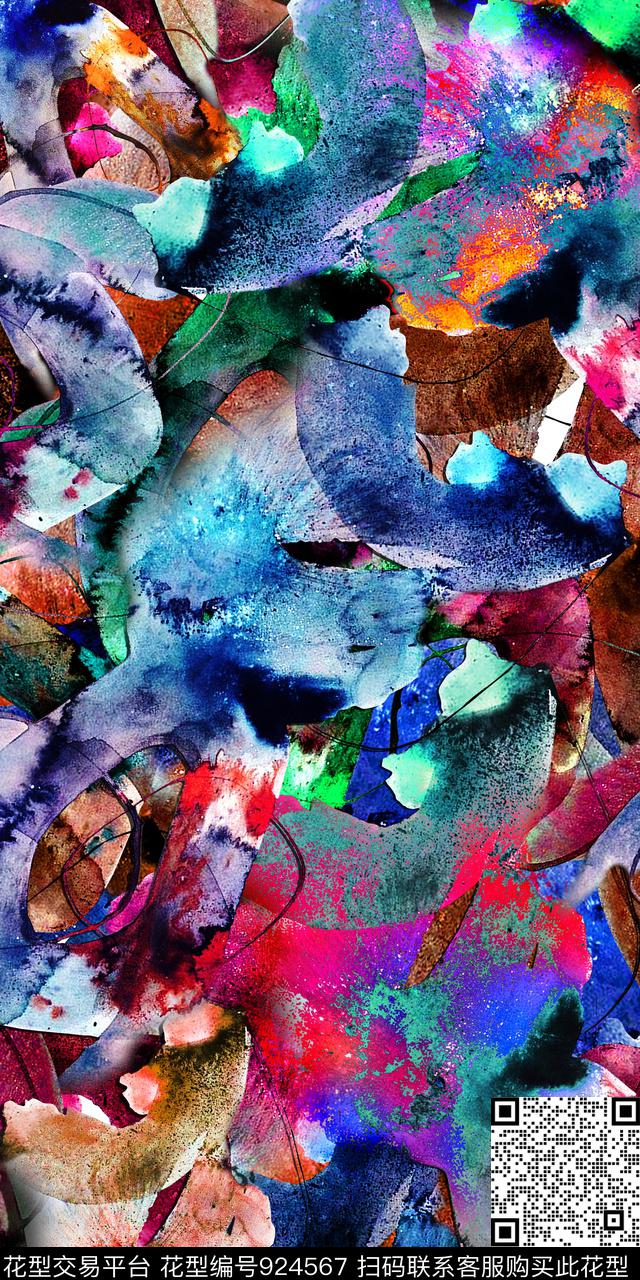 炫彩抽象老年花数码印花华亿平台下载（图片编号: 924567） - 瓦栏（Walan）