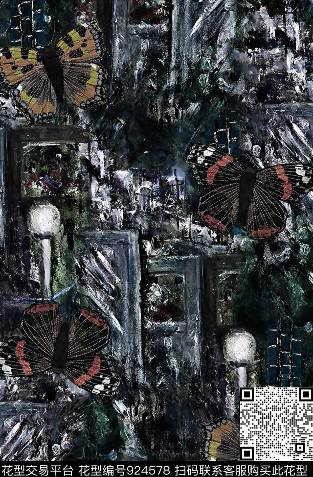 蝴蝶潮牌肌理数码印花华亿平台下载（图片编号: 924578） - 瓦栏（Walan）