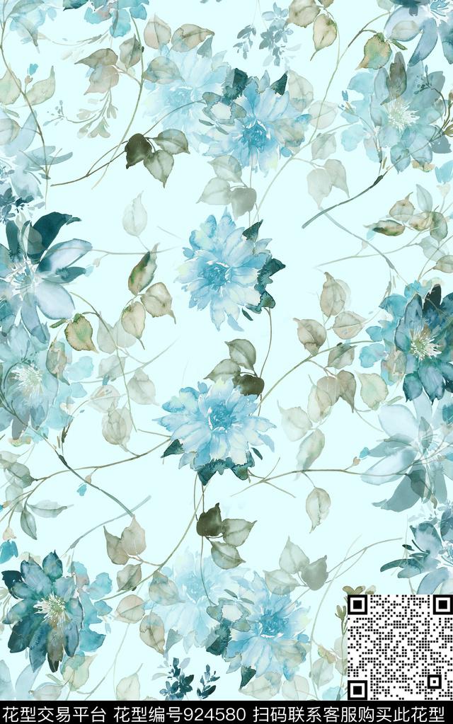 花卉复古数码印花华亿平台下载（图片编号: 924580） - 瓦栏（Walan）